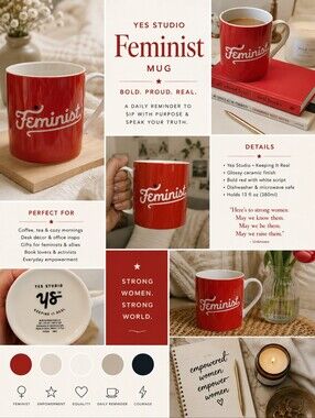 Yes Studio Red White Feminist Mug